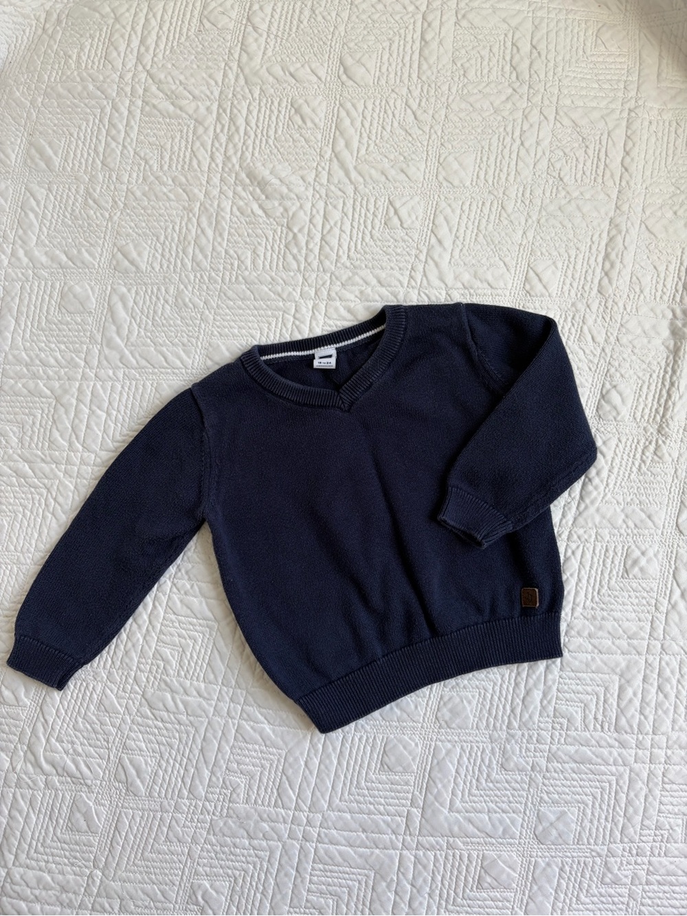 Janie and Jack Navy V-Neck Sweater Size 18-24m 100% Cotton